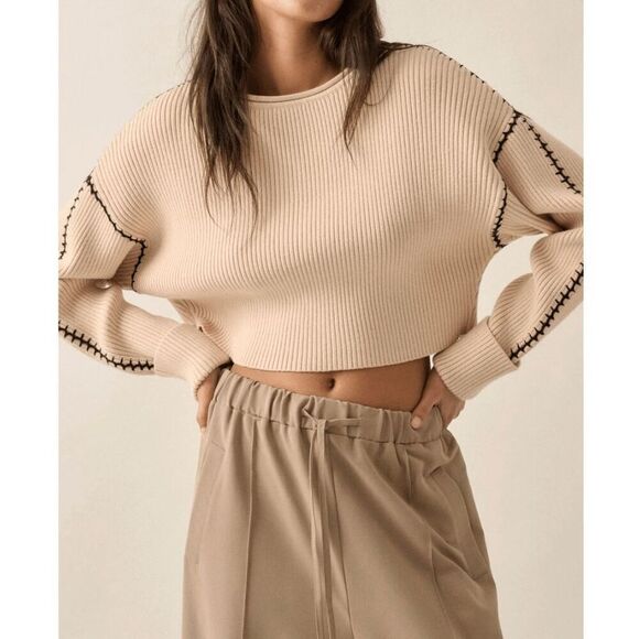 Promesa Stitch Perfect Cropped Blanket Stitch Sweater - Picture 1 of 14